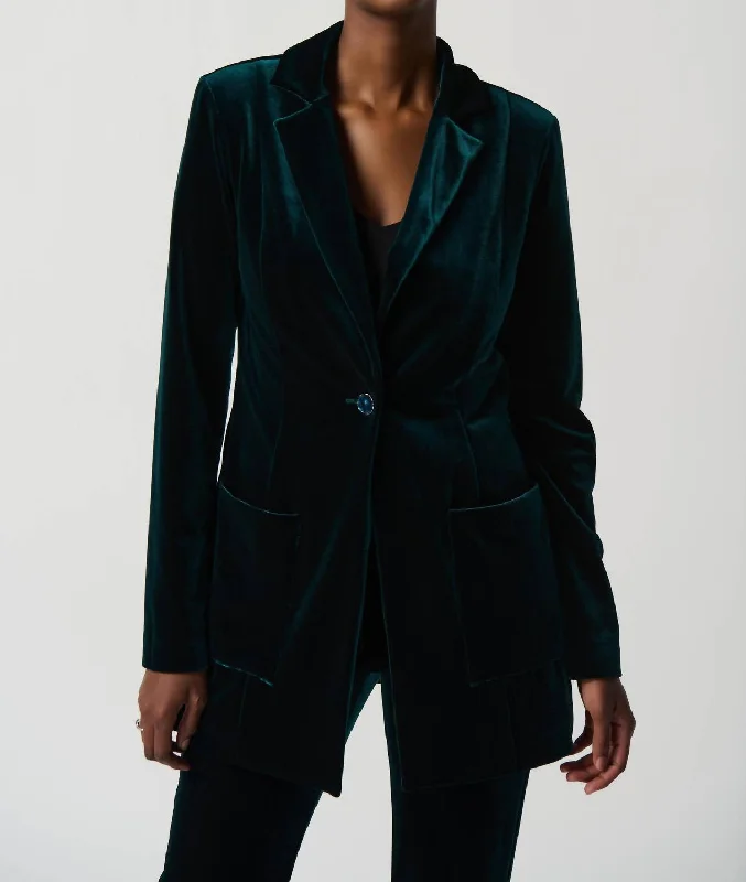 Latest fashion trends for modern women   Velvet Long Blazer In Dark Green