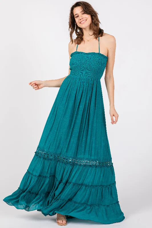 Trendsetting women’s clothing for fashion lovers   Teal Smocked Open Back Maxi Dress