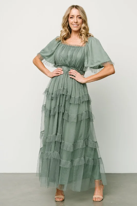 Magdalena Tulle Maxi Dress | Eucalyptus