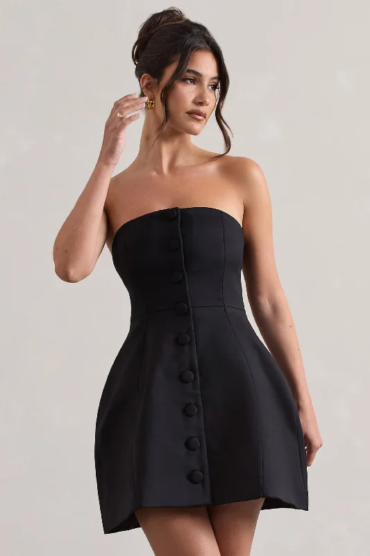 Anniston | Black Bandeau Tailored Buttoned Mini Dress