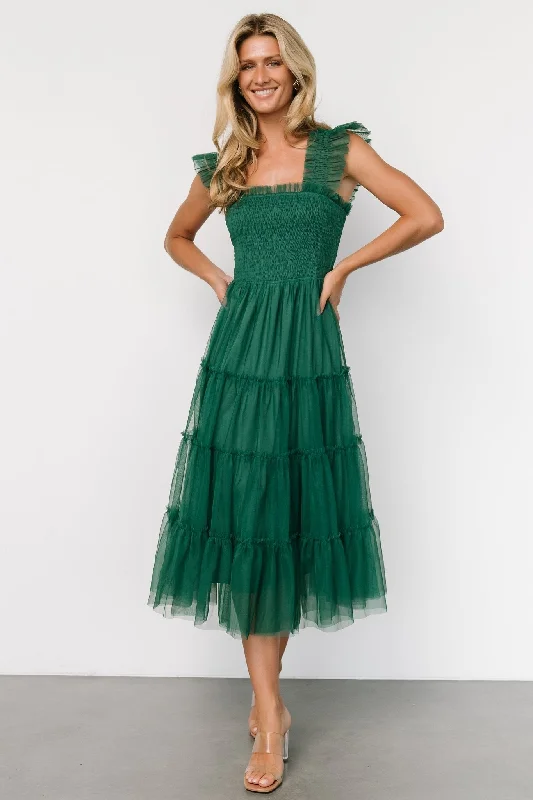 Emma Smocked Tulle Dress | Emerald