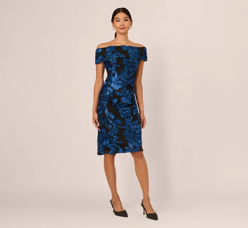 Off Shoulder Soutache Dress In Navy Black