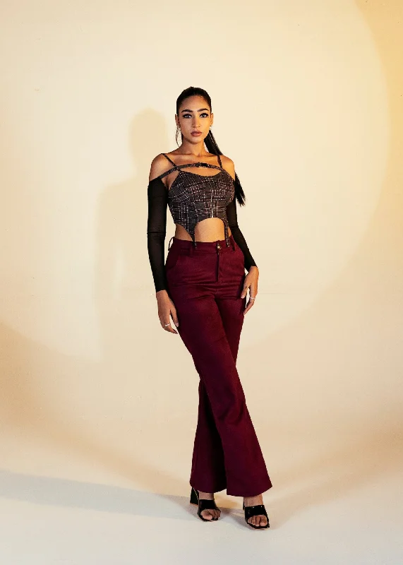 Amada Burgundy Faux Suede Flare Pants