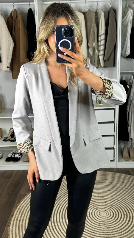 Desiree Taupe Leopard Print Cuff Blazer