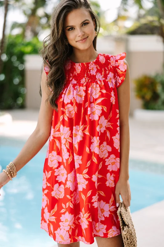 Longing For Love Scarlet Red Floral Ruffled Dress