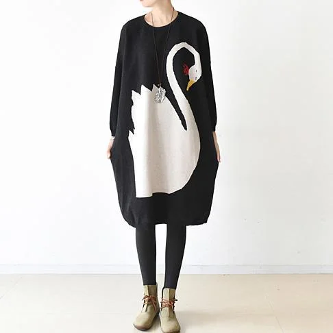 black new winter swan  oversized knit sweaters baggy sweater dresses