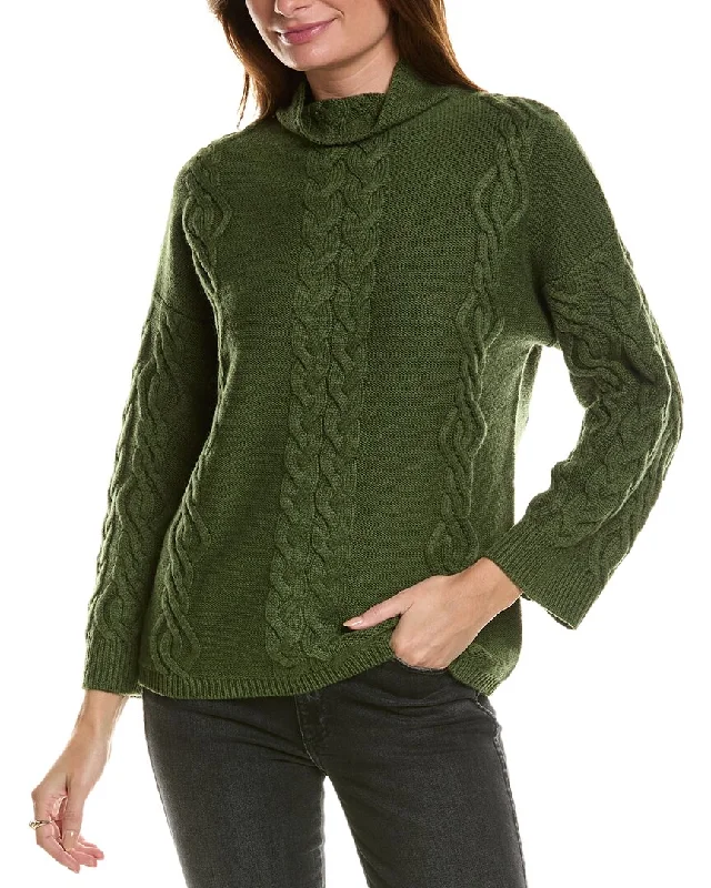 Stylish clothing designed to flatter every woman   Forte Cashmere Placed Cable Funnel Neck Wool & Cashmere-Blend Sweater
