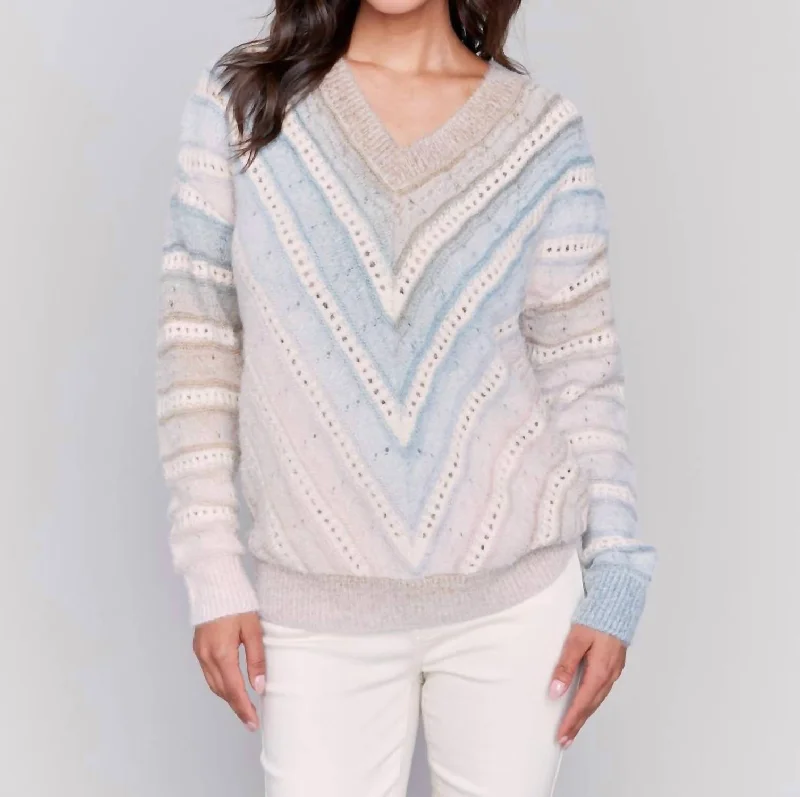 Ombre Chevron Knit Sweater In Frost