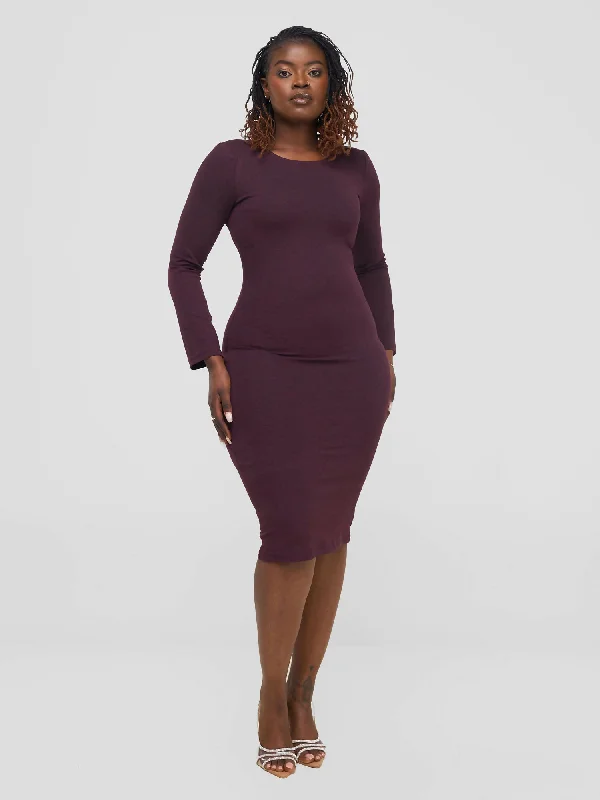 Mnubistyle Burg Midi Bodycon Dress - Burgundy