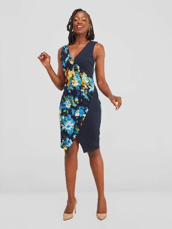 The Fashion Frenzy Floral Bodycon Dress - Blue