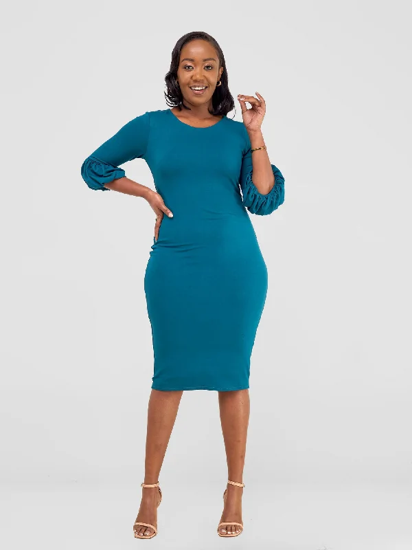 Basic Puff Sleeved Bodycon - Teal