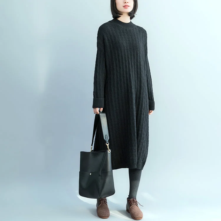 Pullover Sweater dresses Women O neck black oversized knitted dress