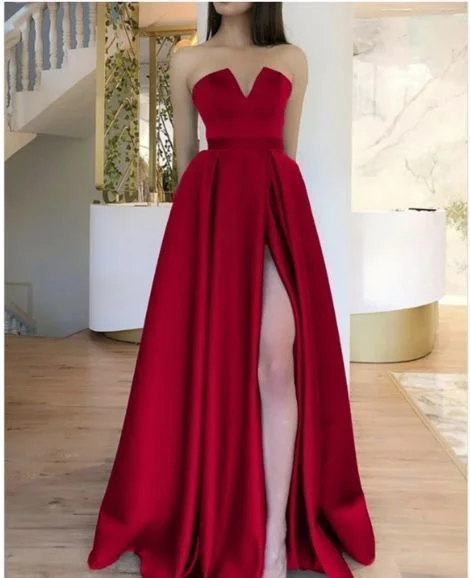 Feminine silhouettes for the modern woman   Stylish A Line Satin Long Prom Dresses, Split Slit Evening Party Dress   cg11958